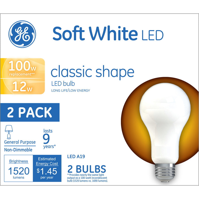 GE A19 E26 (Medium) LED Bulb Soft White 100 Watt Equivalence 2 pk