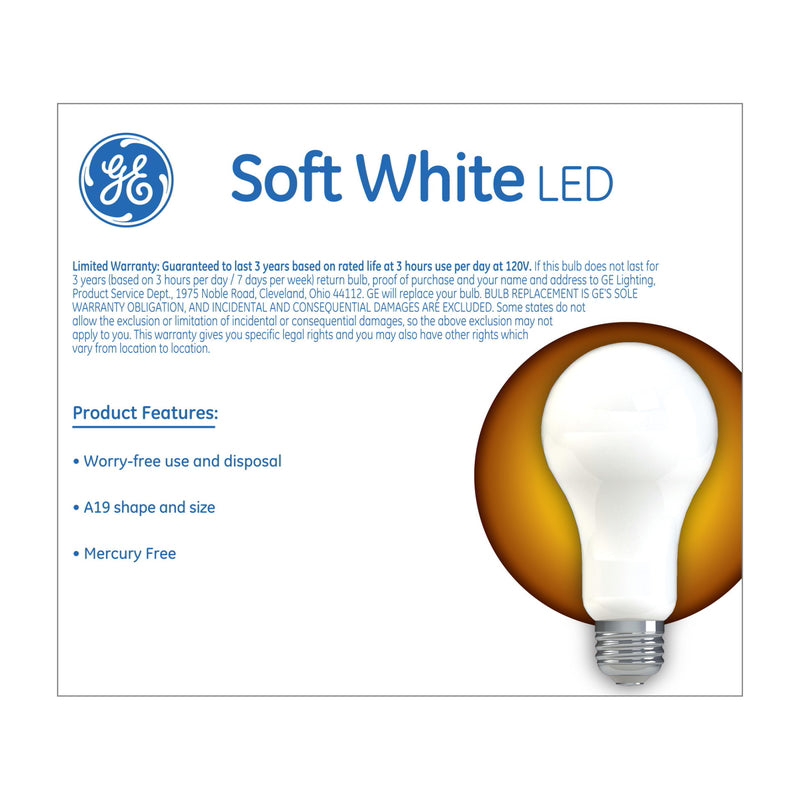 GE A19 E26 (Medium) LED Bulb Soft White 100 Watt Equivalence 2 pk