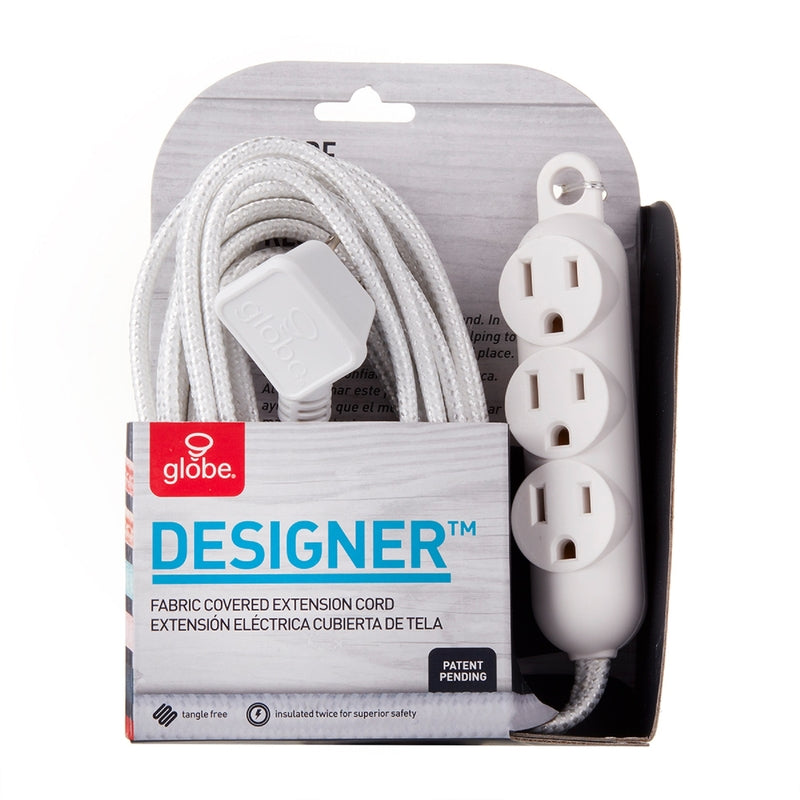 Globe Electric Designer Indoor 12 ft. L White Triple Outlet Cord 16/3