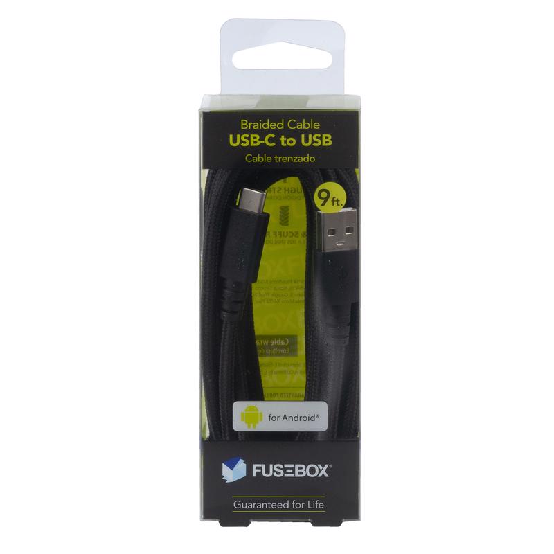 USB A-C CABLE BLK/WH 9'L