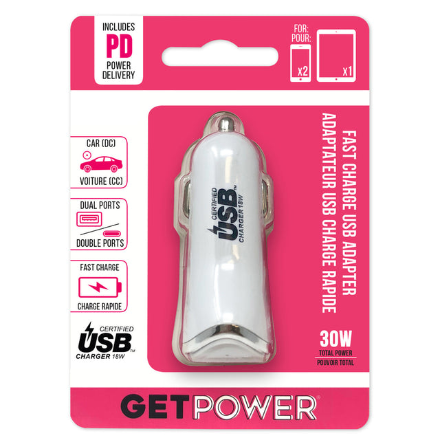 DUAL USB CAR ADAPTER WHT