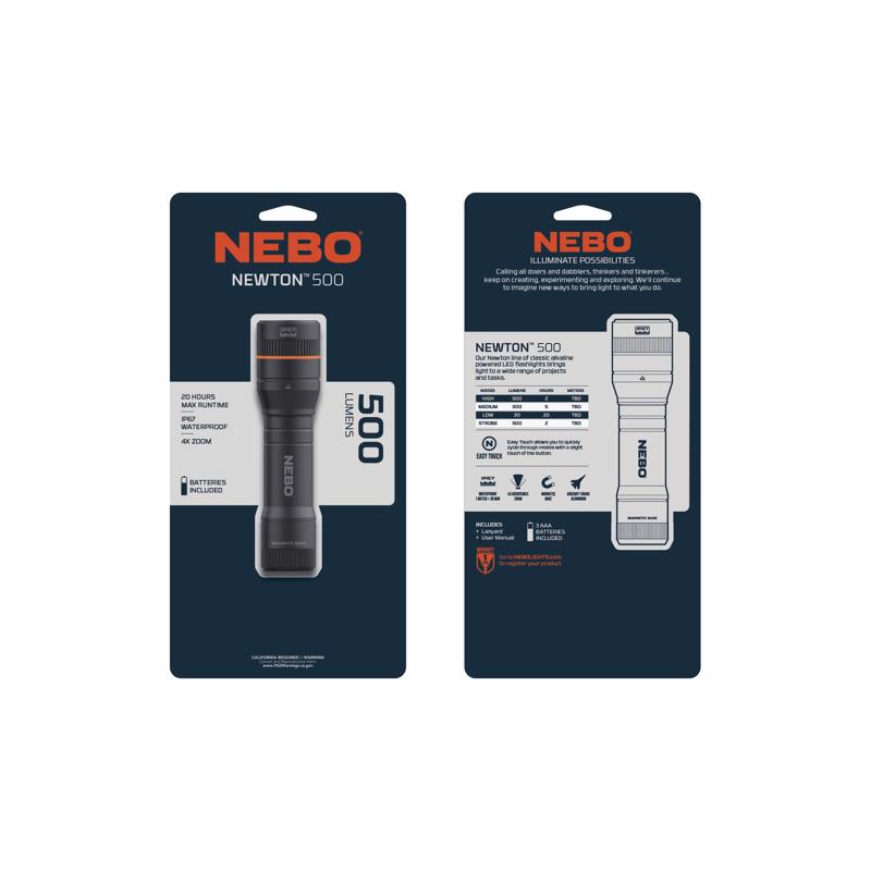 NEBO Newton 500 lm Black LED Flashlight AAA Battery