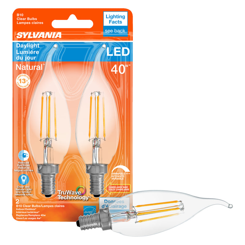 Sylvania Natural B10 E12 (Candelabra) LED Bulb Daylight 40 Watt Equivalence 2 pk