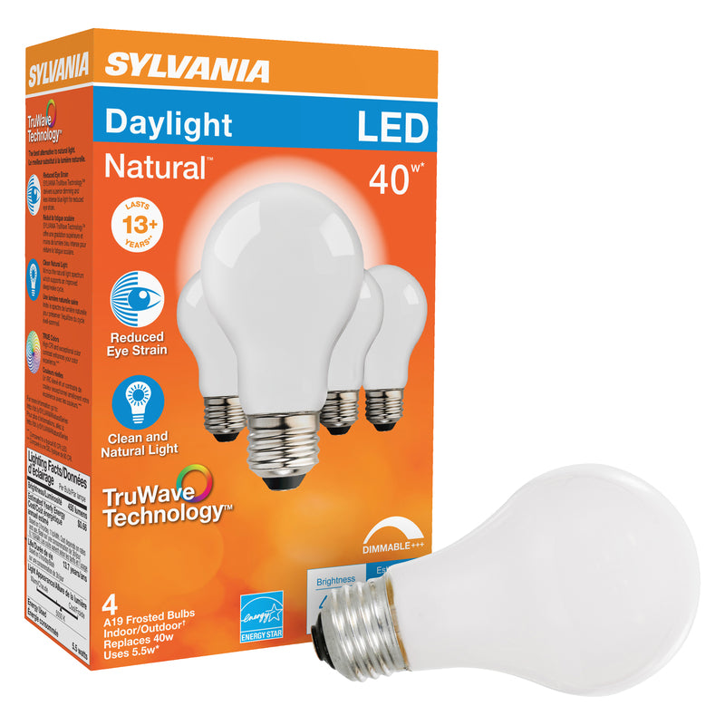 Sylvania Natural A19 E26 (Medium) LED Bulb Daylight 40 Watt Equivalence 4 pk