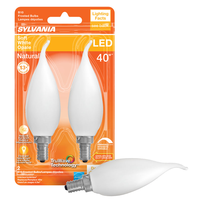 Sylvania Natural B10 E12 (Candelabra) LED Bulb Soft White 40 Watt Equivalence 2 pk