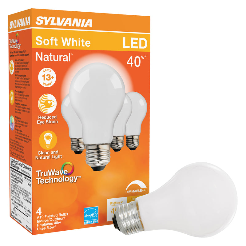 Sylvania Natural A19 E26 (Medium) LED Bulb Soft White 40 Watt Equivalence 4 pk