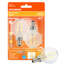 Sylvania Natural G16.5 E12 (Candelabra) LED Bulb Soft White 60 Watt Equivalence 2 pk