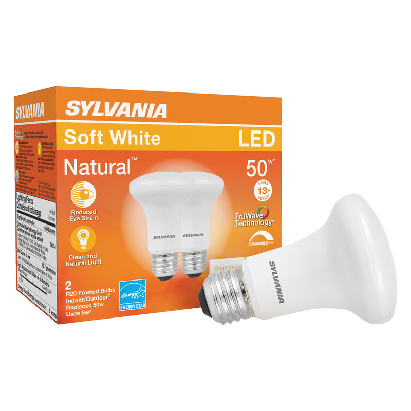 Sylvania Natural R20 E26 (Medium) LED Floodlight Bulb Soft White 50 Watt Equivalence 2 pk