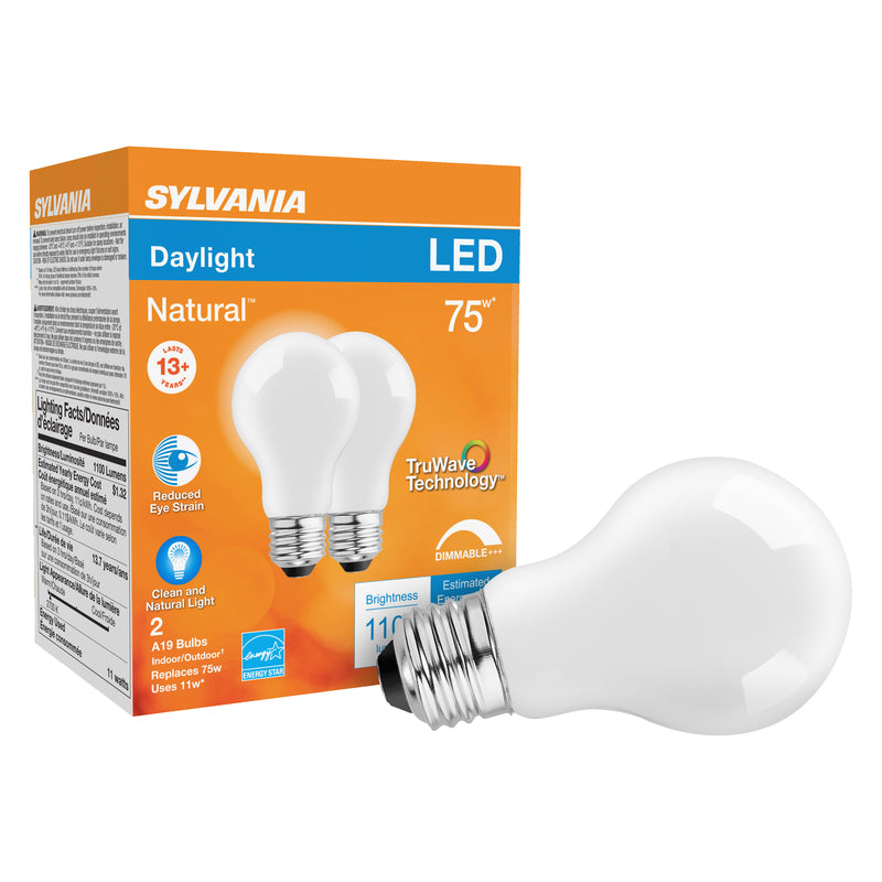Sylvania Natural A19 E26 (Medium) LED Bulb Daylight 75 Watt Equivalence 2 pk