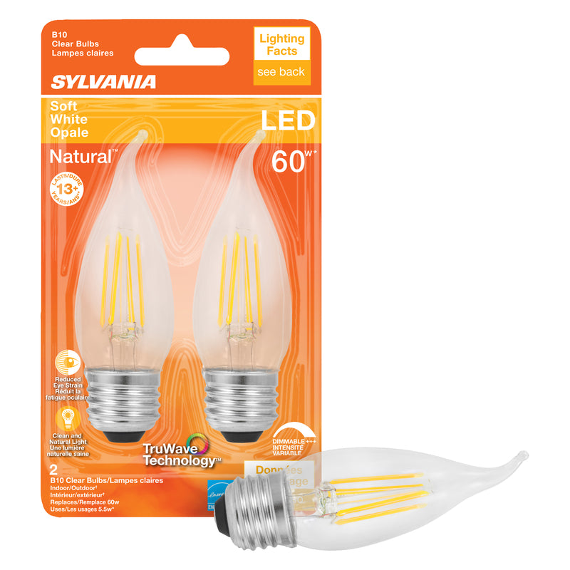 Sylvania Natural B10 E26 (Medium) LED Bulb Soft White 60 Watt Equivalence 2 pk
