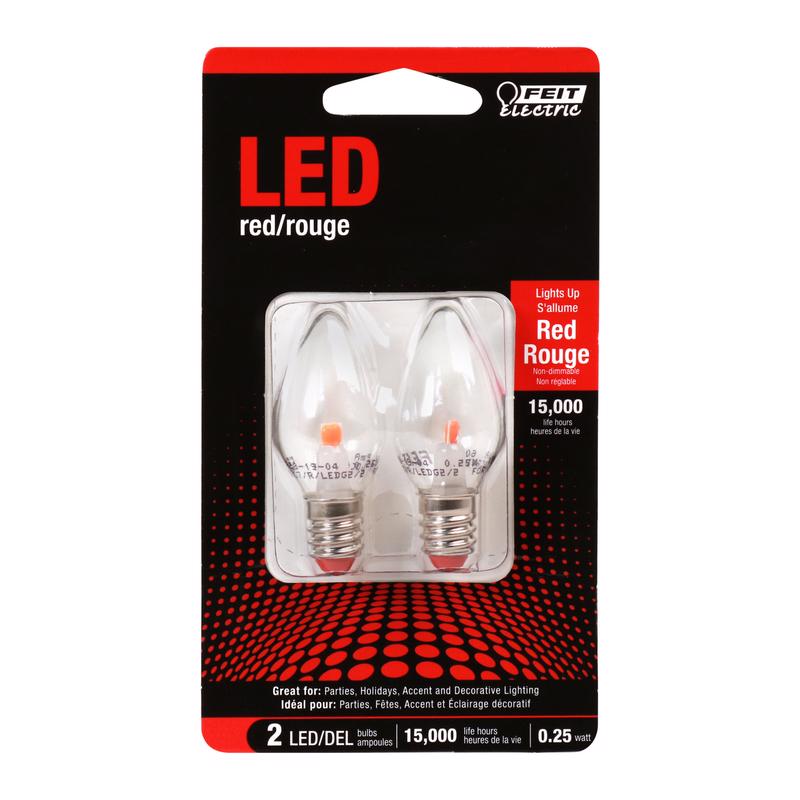 LED C7 E12 RED .25W 2PK