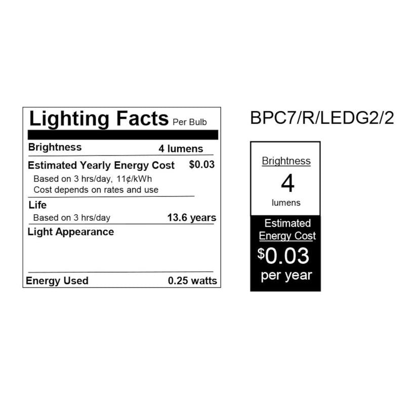 Feit LED Specialty C7 E12 (Candelabra) LED Bulb Red 0.25 Watt Equivalence 2 pk