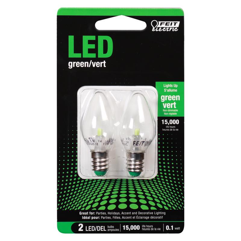 LED C7 E12 GREEN .1W 2PK