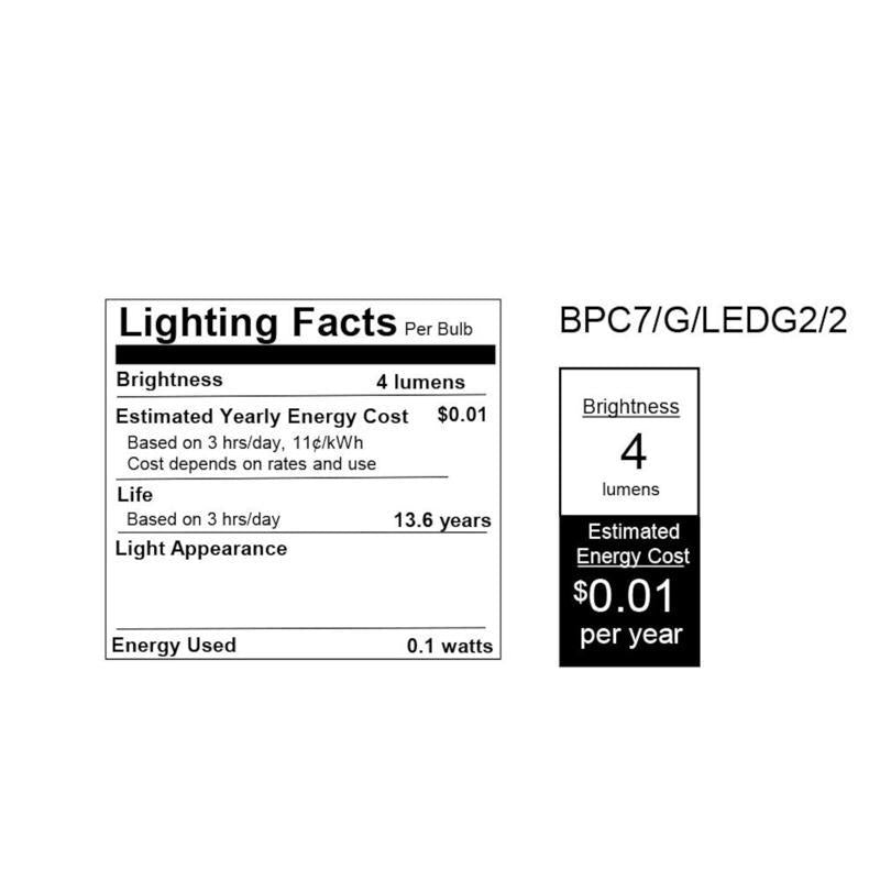 Feit LED Specialty C7 E12 (Candelabra) LED Bulb Green 0.1 Watt Equivalence 2 pk