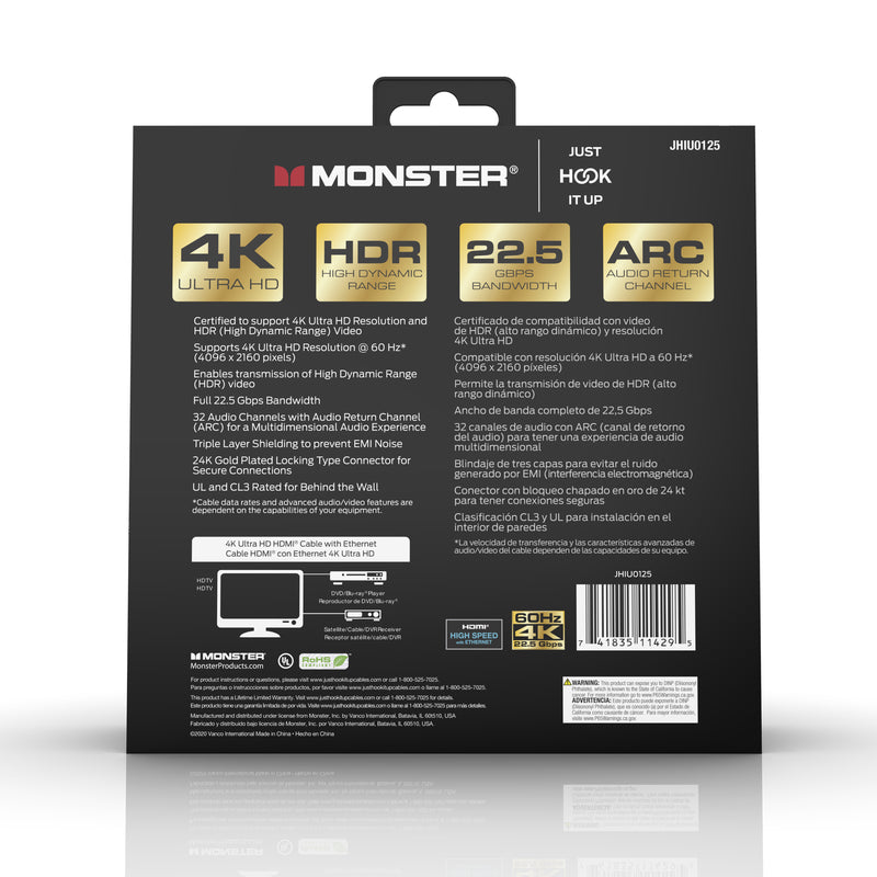 Monster Just Hook It Up 25 ft. L HDMI Cable With Ethernet 4K Ultra HD