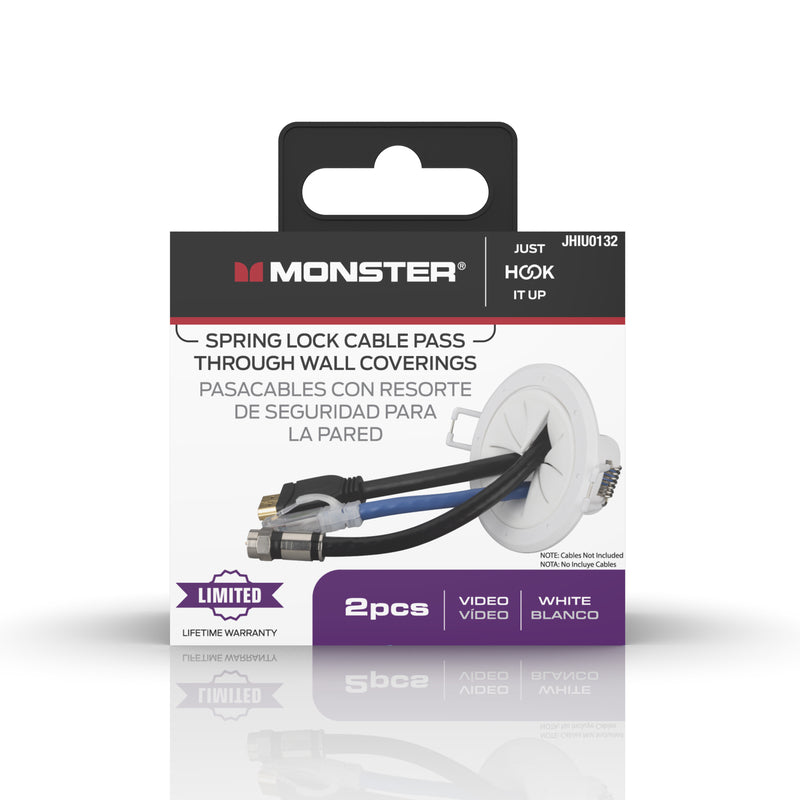 Monster Just Hook It Up White 1 gang Plastic Spring Lock Cable Pass Wall Plate 2 pk