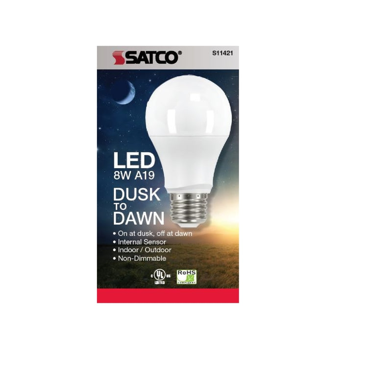 Satco A19 E26 (Medium) LED Dusk to Dawn Bulb Warm White 60 Watt Equivalence 1 pk