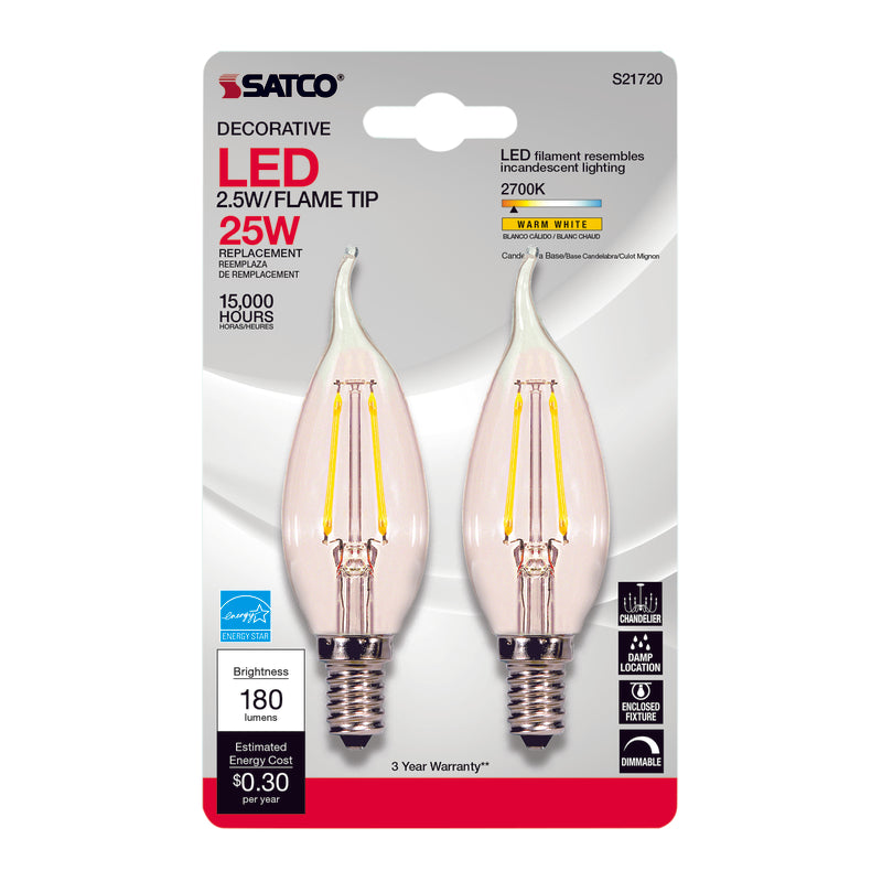 LED CA10 E12 WW 25W 2PK