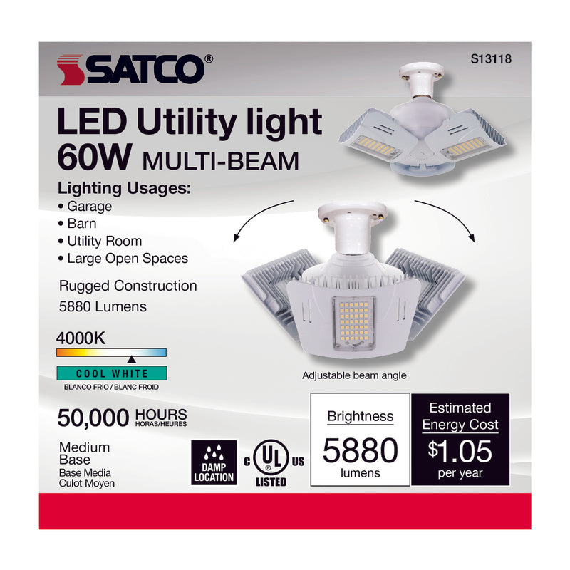 Satco Wide Surface E26 (Medium) LED Utility Light Cool White 300 Watt Equivalence 1 pk