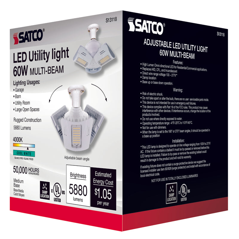 Satco Wide Surface E26 (Medium) LED Utility Light Cool White 300 Watt Equivalence 1 pk