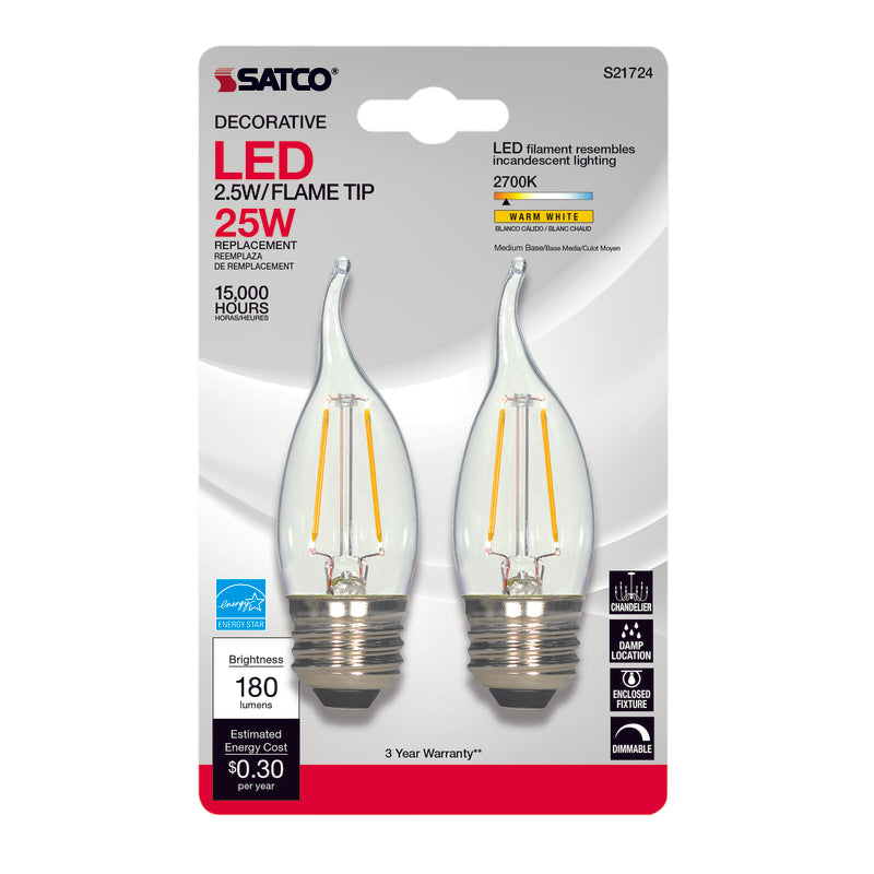 LED CA10 E26 WW 25W 2PK