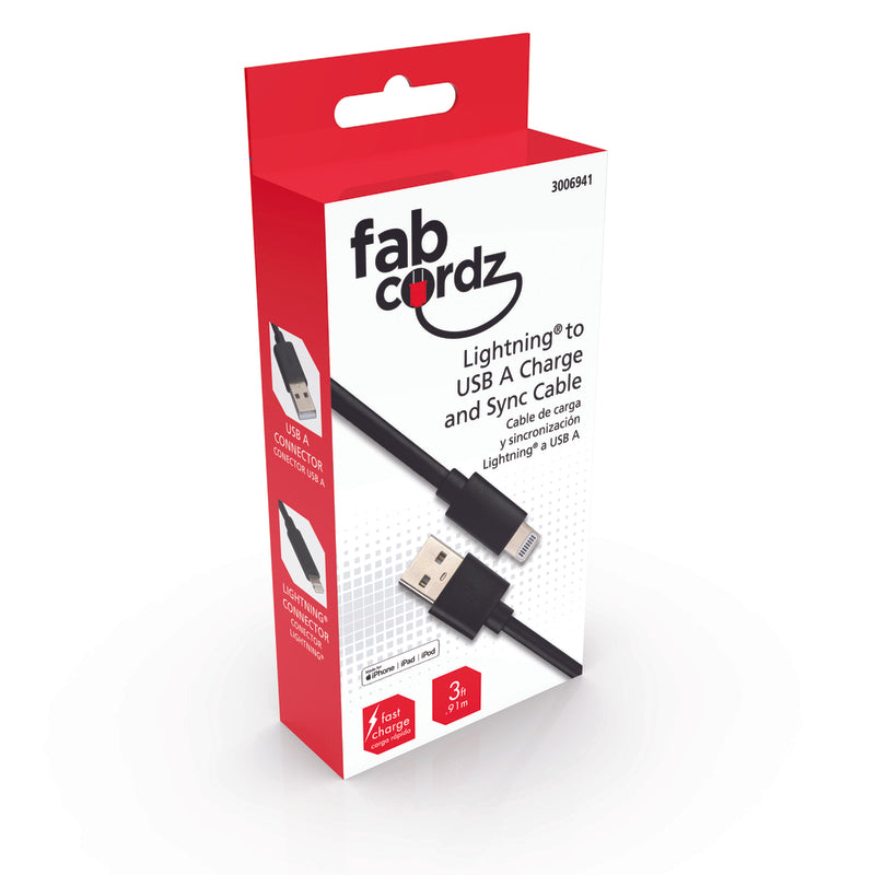 Fabcordz Lightning to USB Charge and Sync Cable 3 ft. Black
