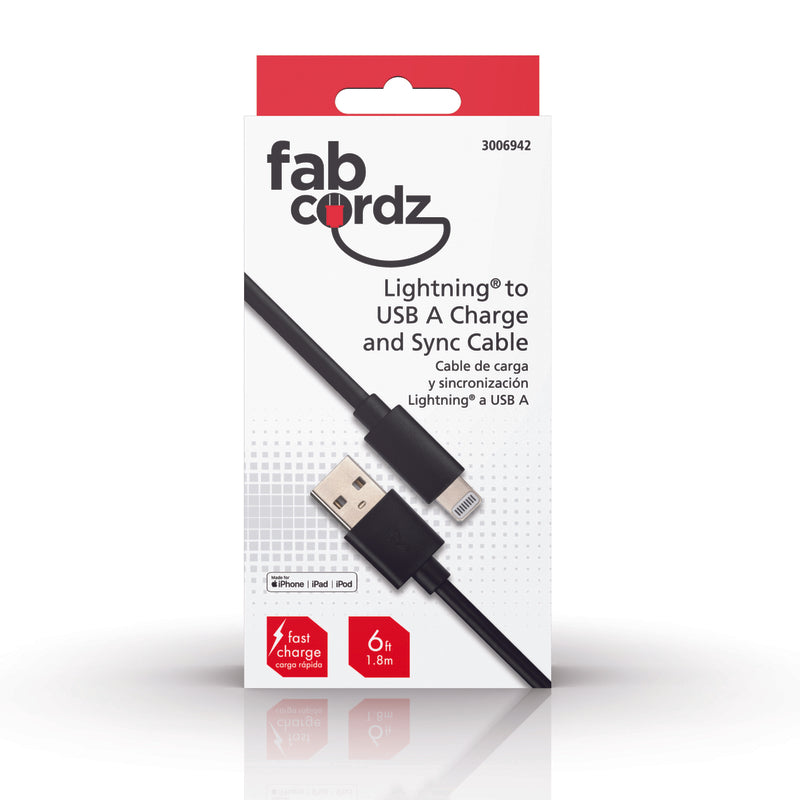 Fabcordz Lightning to USB Charge and Sync Cable 6 ft. Black