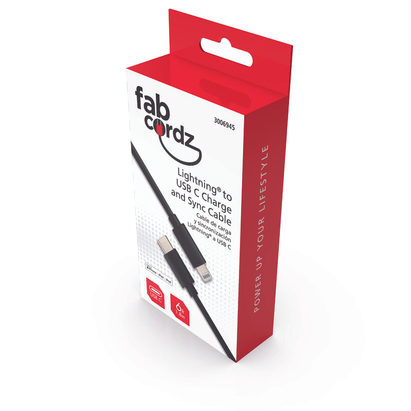 Fabcordz Lightning to USB-C Charge and Sync Cable 6 ft. Black