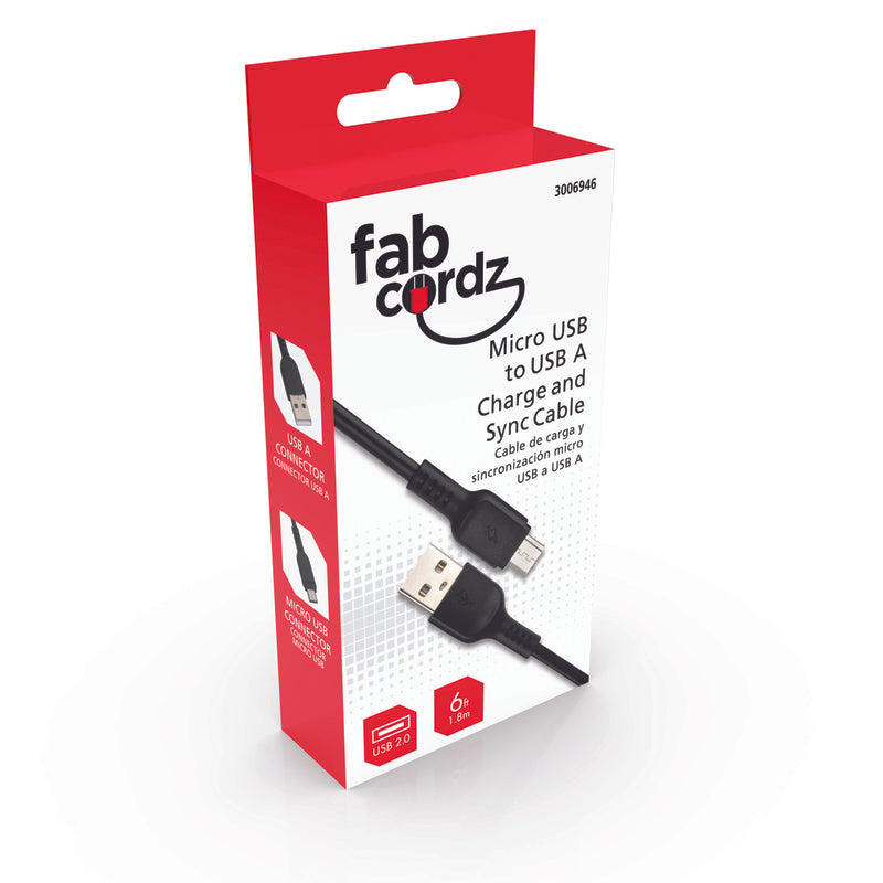 Fabcordz Micro to USB Charge and Sync Cable 6 ft. Black