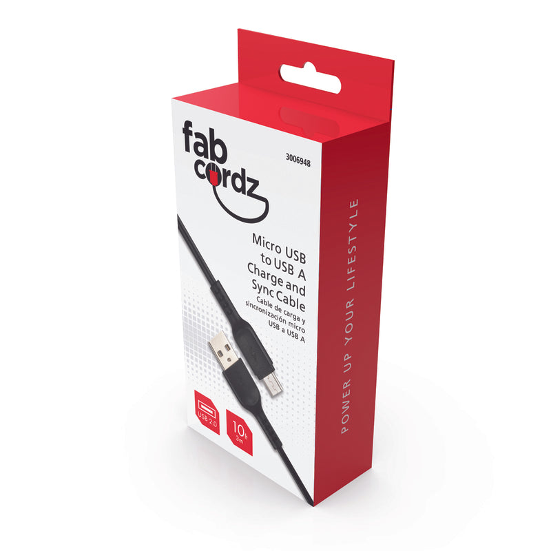 Fabcordz Micro to USB Charge and Sync Cable 10 ft. Black