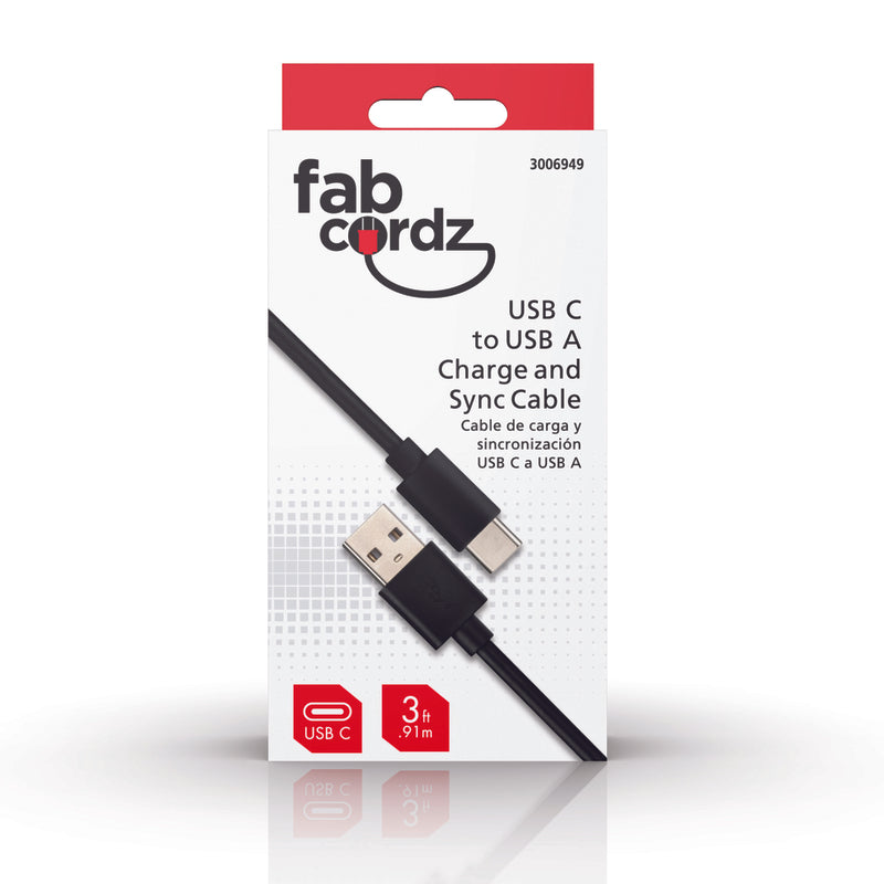 Fabcordz USB-C to USB-A Charge and Sync Cable 3 ft. Black
