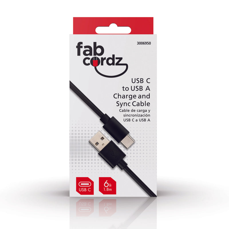 Fabcordz USB-C to USB-A Charge and Sync Cable 6 ft. Black