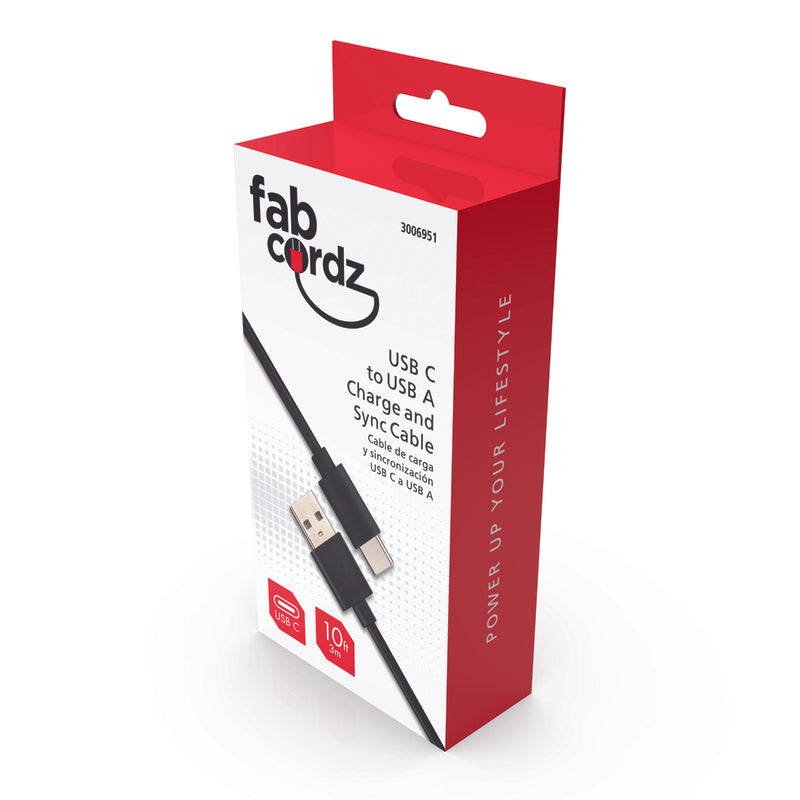 Fabcordz USB-C to USB-A Charge and Sync Cable 10 ft. Black