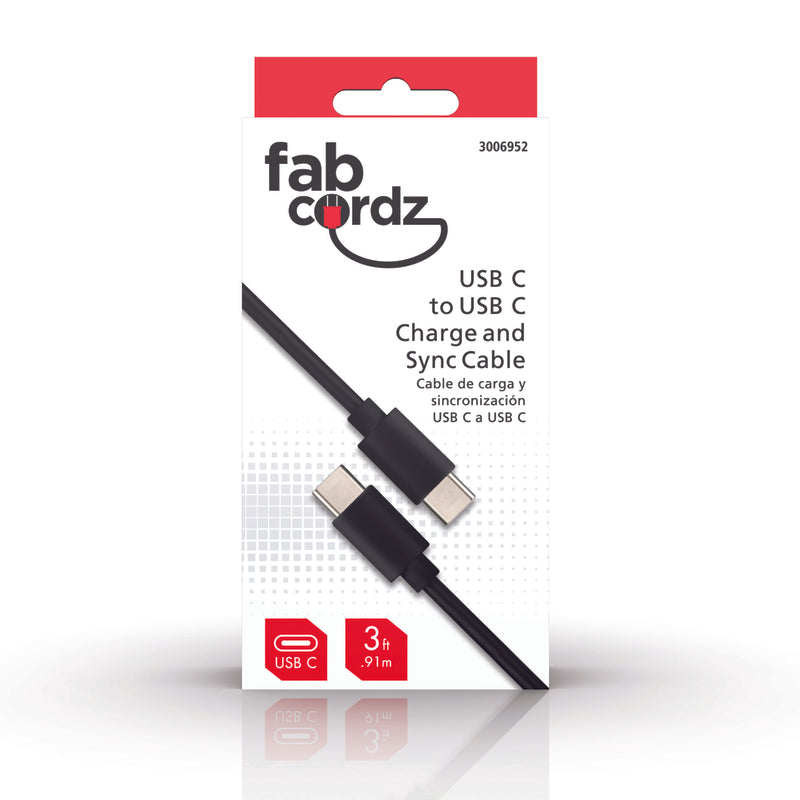 Fabcordz Type C to Type C Cable 3 ft. Black
