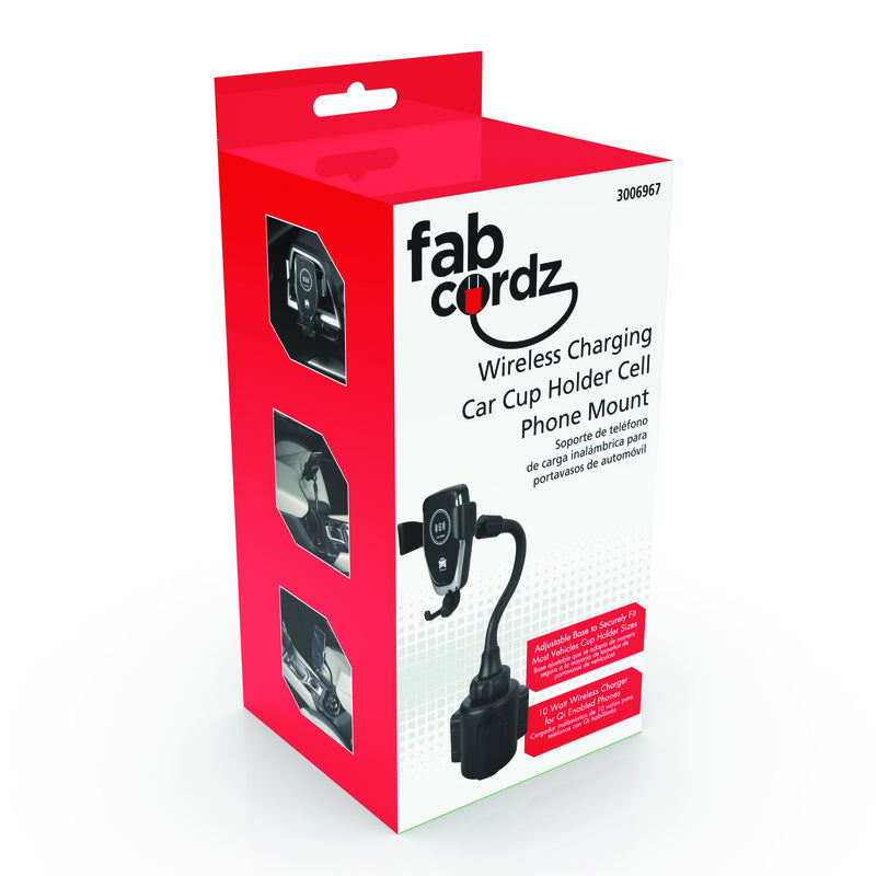 Fabcordz Black Cup Holder Wireless Charger and Phone Holder For All Mobile Devices