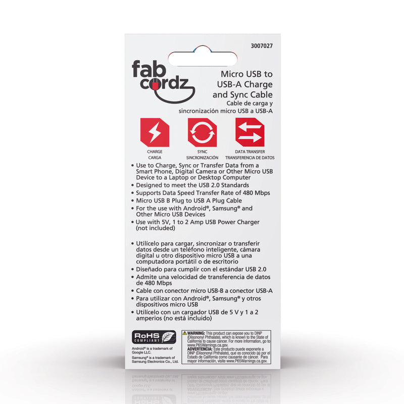 Fabcordz Micro to USB Charge and Sync Cable 3 ft. Black