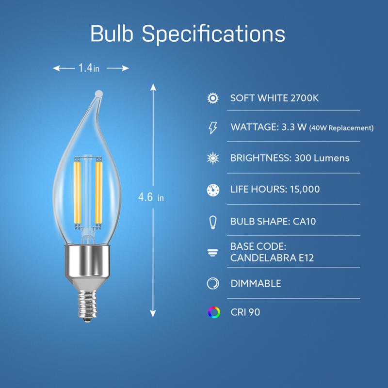 Feit Smart Home CA10 (Flame Tip) E12 (Candelabra) Smart-Enabled LED Bulb Soft White 40 Watt Equivale