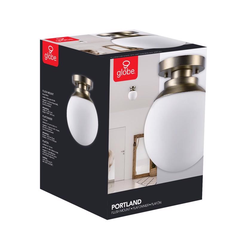 Globe Electric Portland 9.91 in. H X 8 in. W X 8 in. L Brass White Ceiling Light