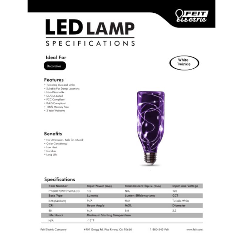 Feit Cylinder E26 (Medium) LED Bulb Daylight 1.5 Watt Equivalence 1 pk