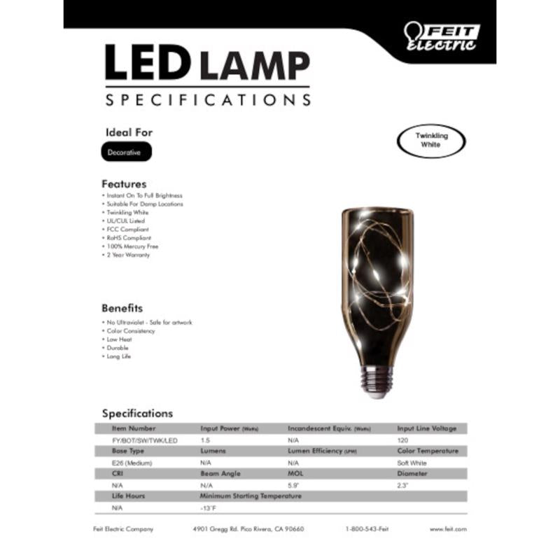 Feit Cylinder E26 (Medium) LED Bulb Daylight 1.5 Watt Equivalence 1 pk