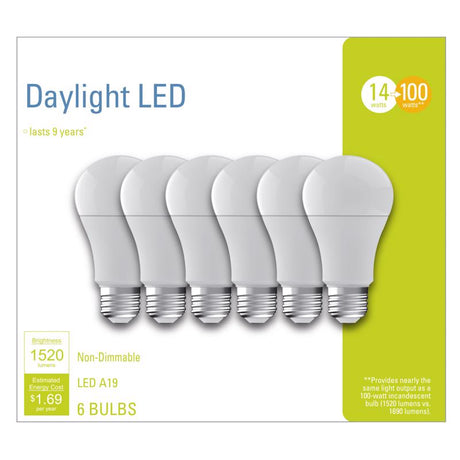 GE A19 E26 (Medium) LED Bulb Daylight 100 Watt Equivalence 6 pk