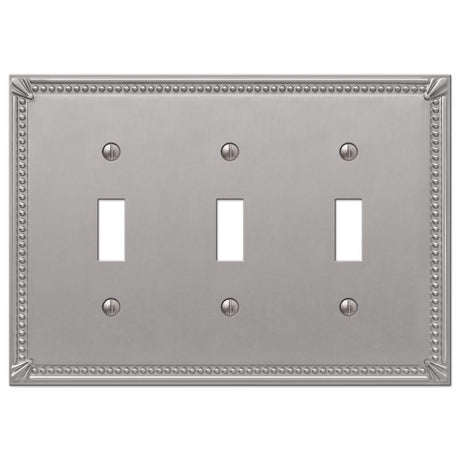 Amerelle Imperial Bead Brushed Nickel 3 gang Metal Toggle Wall Plate 1 pk
