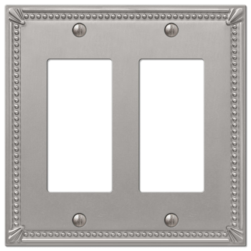 Amerelle Imperial Bead Brushed Nickel 2 gang Metal Decorator Wall Plate 1 pk