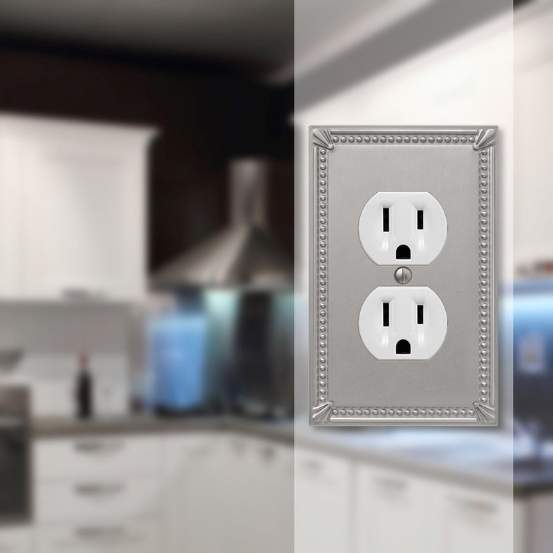 Amerelle Imperial Bead Brushed Nickel 1 gang Metal Duplex Wall Plate 1 pk