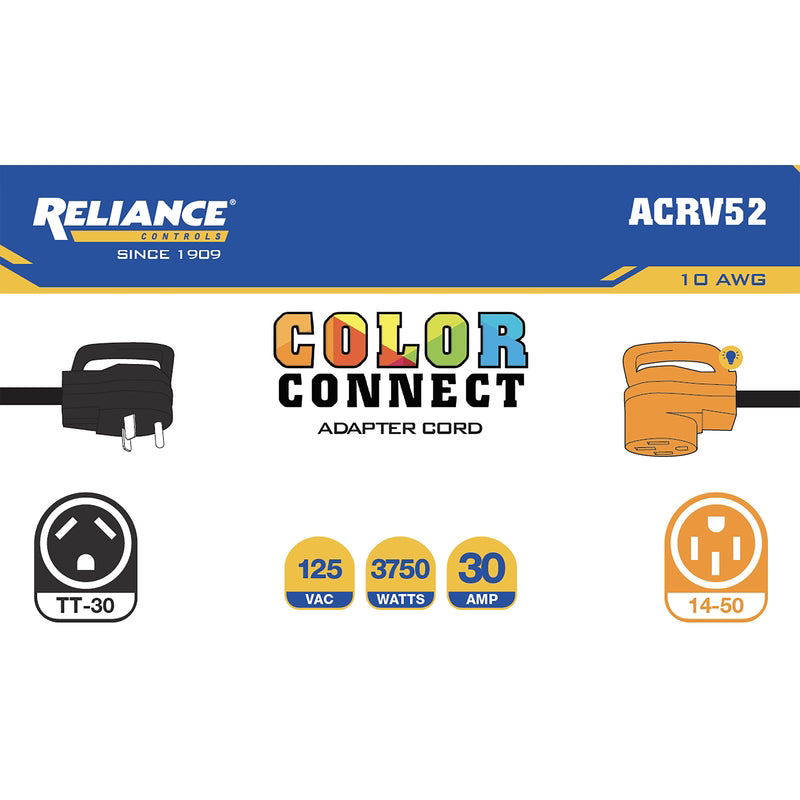 Reliance Controls Color Connect 10/3 SJTW 125 V 12 in. L Adapter Cord