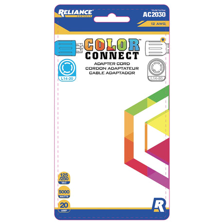 Reliance Controls Color Connect 12/3 SJTW 120/240 V 12 in. L Adapter Cord
