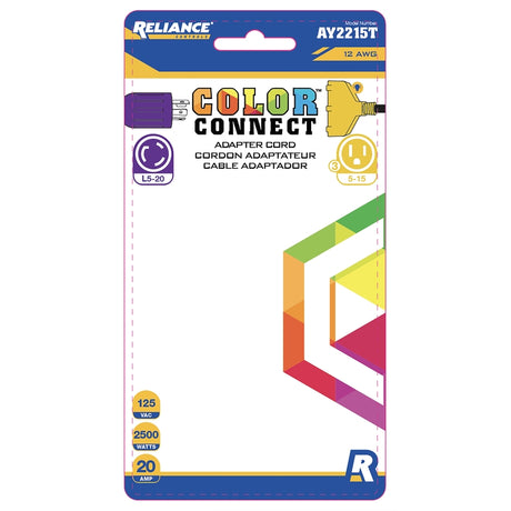 Reliance Controls Color Connect 12/3 SJTW 125 V 12 in. L Splitter Cord