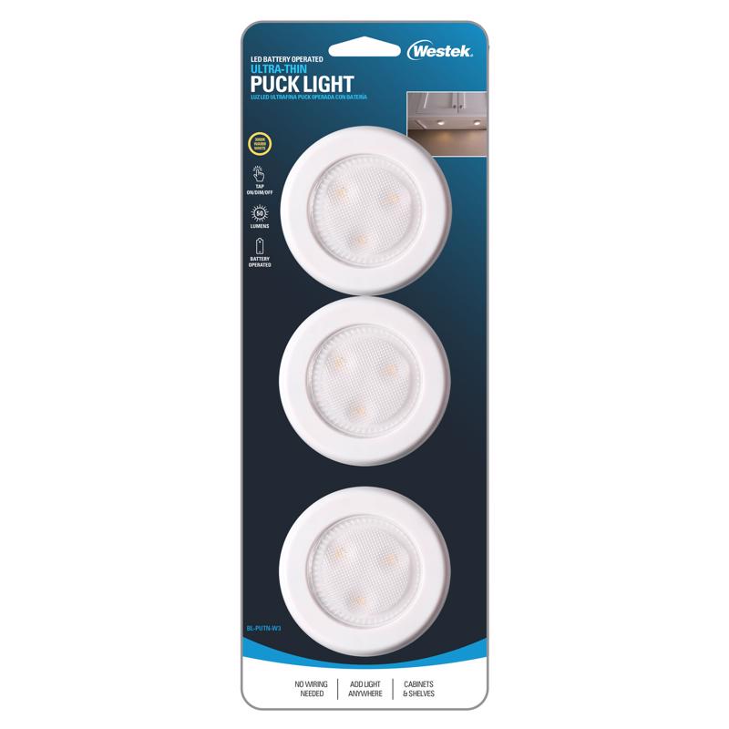 Westek White Battery Powered LED Puck Light 3 pk