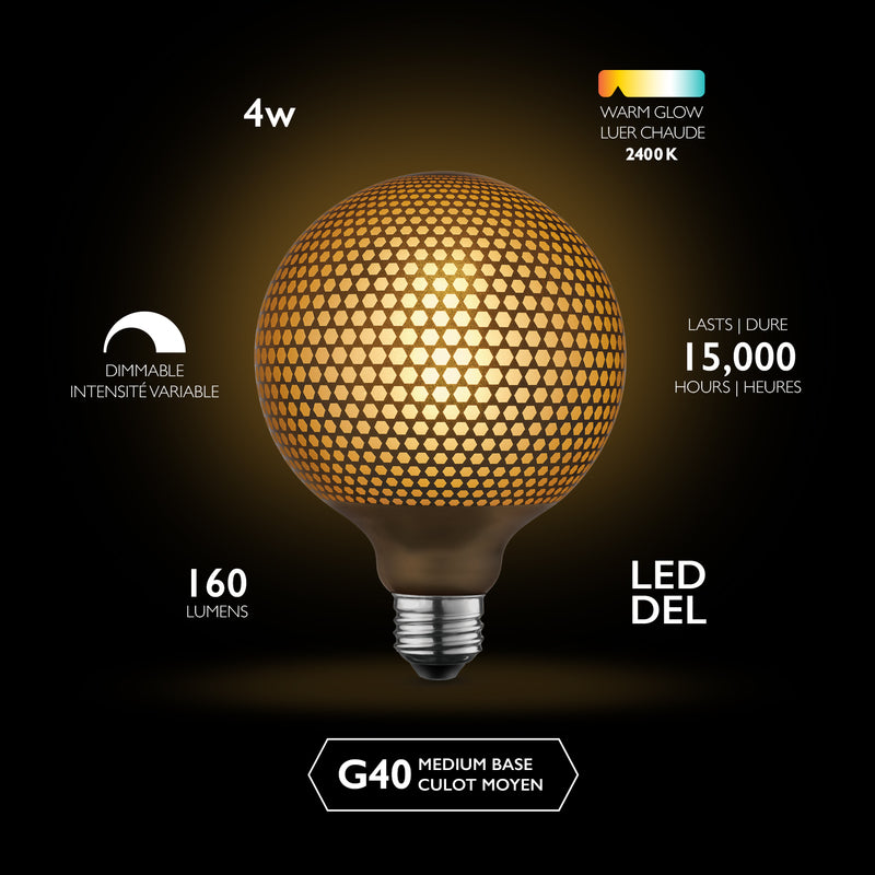 Globe Electric Moderna G40 E26 (Medium) Filament LED Bulb Amber Soft White 40 Watt Equivalence 1 pk