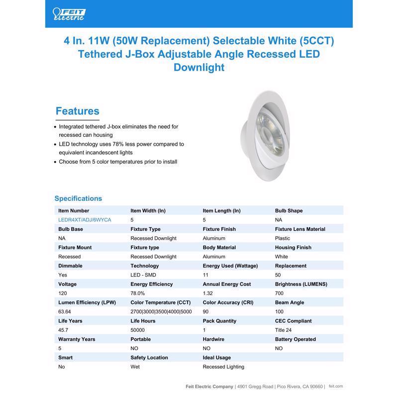 Feit LED Retrofits White 5 in. W Aluminum LED Canless Recessed Downlight 11 W